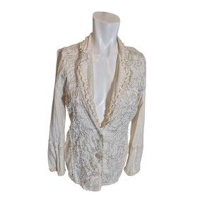Sandy Starkman Vintage 90s Boho Ornate Embroidered Embellished Jacket Ivory Sz M